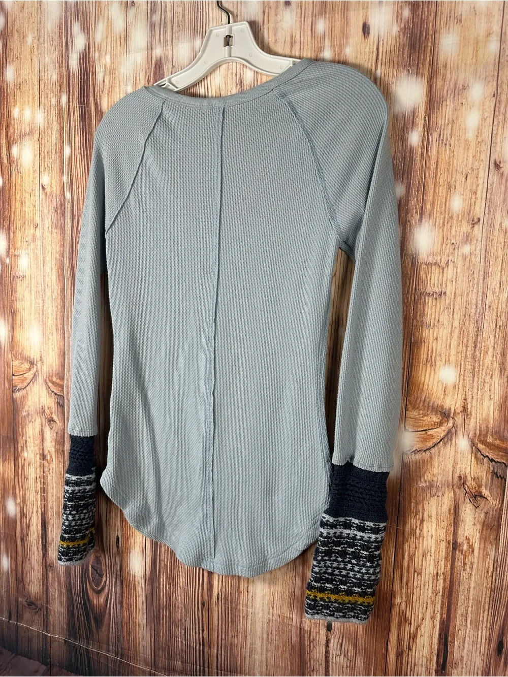 Y2K Free People Ski Lodge Cuff Thermal Henley Lake Blue Combo Size Medium Boho